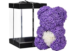 NUWYK Rosenblumenbär - Über 250 Blumen auf jedem Rosenbären - Rosenbär Geschenk für Muttertag, Valentinstag, Jubiläum und Brautduschen - Rose Flower Bär Klare Geschenkbox inklusive 10 Zoll