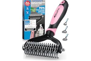 BluePet Brosse Chiens & Chats à Poil Long, Peigne Démêlage Professionnel, Pour Sous Poil et Nœuds, Étrille Démêlant pour Poils Longs, Râteau de Toilettage, Demelant Chien Chat, Élimine Poils Morts