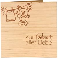 Holzgrußkarte Zur Geburt 'Das Große Glück' – 100% Handmade In Österreich, Kirschholz, 13,3x13,3 Cm