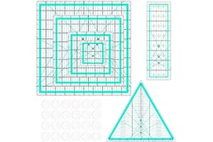 Evadollina 5 Piece Quilt Ruler, Large Set Square, Patchwork Ruler and 24 Anti-Slip Stickers, Sewing Ruler for Multiple Uses (3.5/5/8/10/2.5 x 8 inches)