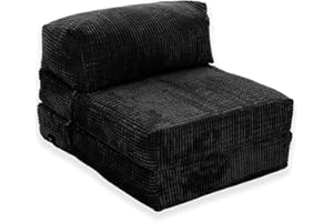 Gilda Jazz Chair Bed Fold Out Futon Single Mattress Corduroy FOAM INNERS (Deluxe, Black)