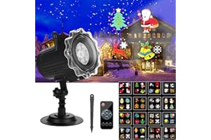 ROVLAK Proiettore Luci Natale Esterno, Proiettore Halloween Interno con Telecomando e 16 Diapositive HD, Decorazione Natalizia Impermeabile per Natale, Halloween, San Valentino, Pasqua, Feste