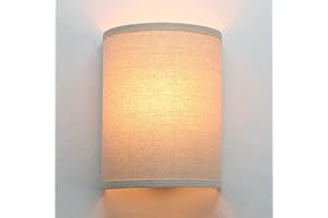JIMUBEAM Industrial Sconce Wall Light Linen Fabric Decor, Vintage Night Light Wall Lamp Fixture with Fabric Shade for Bedroom Living Room Hallway Corridor