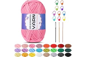 RAMLUR 200g Yarn for Crochet, Chunky Yarn for Crochet, Crochet Yarn, Thick Yarn with Large Eye Blunt Needles, Stitch Marker, Easy-to-See Stitches, Knitting Yarn for Crochet Kit Making (Pink)