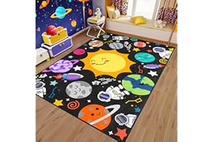 kodhyvj Outer Space Rug - Cute Universe Planet Rug for Boys Bedroom Cartoon Galaxy Themed Solar System Carpet Space Nursery Decor for Kids Room Classroom 2.5x4 Feet
