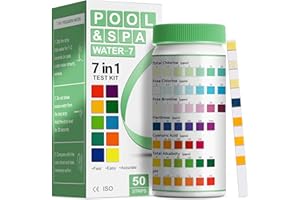 AAwipes Lot de Bandelettes de Test 7 en 1 pour Piscine et Spa Mesure Précise du Brome de l'Acide Total, du pH, du Chlore Libre, de la Dureté de l'Eau, de l'Acide Cyanurique et du Chlore Total 50