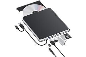 KADLUN Lecteur CD DVD Externe USB 3.0 & Type-C Lecteur DVD Externe avec 4 USB & SD/TF, Graveur DVD RW Lecteur CD Externe pour Ordinateur Portable, PC, Bureau, MacBook, iMac, Windows 11/10/8/7/XP/Linux/Vista