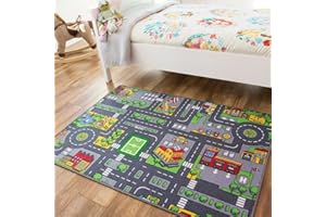THE RUG HOUSE Children’s Grey Roads Car Activity Play Mat Educational Toy Nursery Room Bedroom Educational Animal Rug 80cm x 120cm