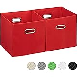 Relaxdays, Rosso Set da 2 Cestini Porta-Oggetti, Senza Coperchio con Manico, Pieghevole, Ceste Quadrate di Stoffa, 30 cm, Pol