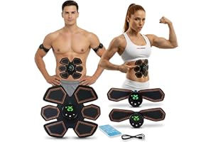 Gala Tech Abs Stimulator, 8 Modes & 25 Intensities, 3 LCD Displays, 10 Hydrogel Pads, Electric Muscle Toner & Rechargeable EMS Training Machine, Ab Workout Trainer Equipment for Abdominal/Core/Arm/Leg