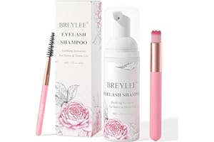 Eyelash Extension Cleanser, BREYLEE Eyelash Shampoo Eyelash Extension Foam & Brushes Eyelid Cleanser for Makeup Remover Paraben & Sulfate & Oil Free for Salon and Home Use