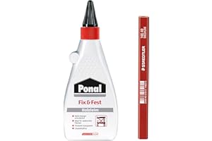 Ponal Fix & Fest Holzleim, sofort haftender Holzkleber zur Innenanwendung, transparent, ideal für senkrechte Flächen, Spar-Set mit 500 g Holzleim und hochwertigem Zimmermanns-Bleistift, 9HP500FP1X