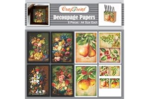 CrafTreat Carta per decoupage di frutta per artigianato, bouquet dipinti e frutta, dimensioni: A4 (20 x 29 cm), 8 pezzi, carta per decoupage con mele per scrapbooking, carta per decoupage con fiori