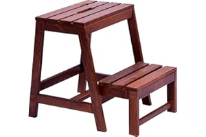 dobar® Green Label 29731FSC Multifunktionshocker Massivholz | Tritthocker zweistufig | Leiterhocker | Klapptritt für Haushalt| Leiterhocker Klappbar | 53 x 38 x 45 cm | Buchenholz geölt | Dunkelbraun