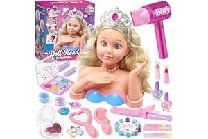 G.C Tete a Coiffer Maquiller Jouet Enfant Fille 4 5 6 7 8 Ans avec Tête à Coiffer Sèche Cheveux Maquillage Vernis à Ongles Accessoires de Coiffure, Set Coiffure Jouets Cadeau Anniversaire Fille