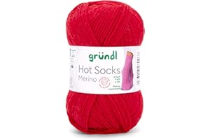 ‎GRÜNDL Gründl Hots Socks Merino uni, 4-fädige Sockenwolle, 50 g /200m,75% Schurwolle (Merino, superwash), 25% Polyamid,mulesing frei, Öko-tex Standard, (16 feuerrot)
