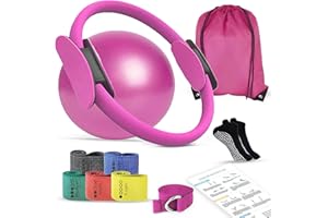 flexintense 9-in-1 Pilates Ring Set – 13” Magic Circle, 9.8” Mini Ball, 5 Fabric Resistance Bands, Yoga Strap, Non-Slip Socks, Carry Bag, Workout Guide – Home Workout Kit for Women & Men