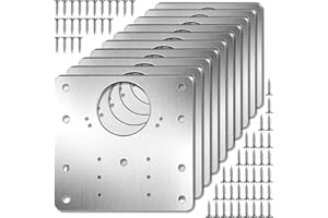 Juliyeh N334 10Pcs Cabinet Hinge Repair Plate Kit Stainless Steel Cupboard Door Hinge Mounting Plate with Holes Flat Fixing Brace Brackets with 60 Pcs Screws, Silver, 90x90x1 mm