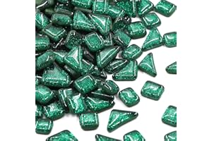 ANKTILY Glas Mosaiksteine 200g, Quadrat und Dreieck Mosaikfliesen Glasfliesen Glitzerkristall Glasmosaik, Glassteine Mosaik Steine für Basteln, Haus Deko(Dunkelgrün)