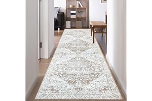 Famibay Lång hallmatta 80x300 cm Vintage Löpare Maskintvättbar Halkfri Mjuk Kortlugg Beige Brun Köksmatta Sovrum Vardagsrum H