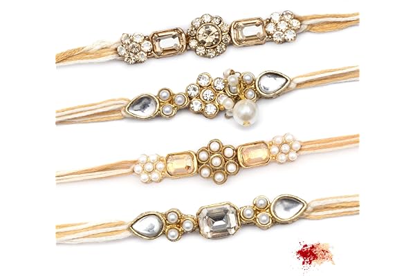 To The Nines Elegant Golden Rakhi/Band for Beloved Brother (Rakhi/Band Combo OF 4)