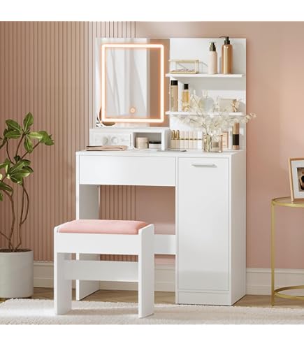Vicco coiffeuse Conrada, Blanc, 80 cm avec tabouret | Leroy Merlin