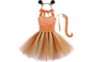 IMEKIS Costume Cosplay Animale per Bambina Vestire da Compleanno Principessa Mucca Tigre Zebra Leopardo Giraffa Cane Abito in Tulle con Fascia e Coda 3 PZ Vestiti di Carnevale di Natale di Halloween