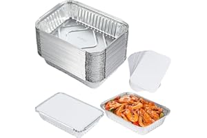 Dezzer Einweg-Aluminiumfolien-Tabletts mit Papierdeckel, 21,2 cm x 14,7 cm x 4,8 cm, Folien-Lebensmittelbehälter zum Backen, Kochen, Ofen, Lebensmittelaufbewahrung, Grillen, Braten, 40 Stück