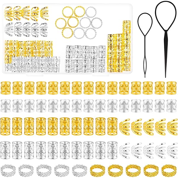 80 Pezzi Accessori Per Trecce In Metallo Oro E Argento - Ciondoli Regolabili Per Capelli Con Scatola Inclusa - Foto 8