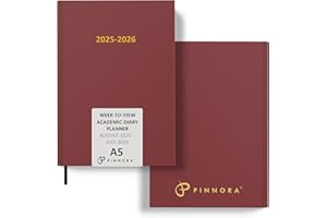 Pinnora A5 Burgundy Academic Diary 2025-2026 Week to View, Hard Cover, August - July Dated Academic Planner, Ideal Student & Teacher Planner 2025-26, University, Revision, Study, To-Do Lists