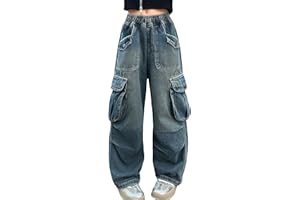 SEAUR Dżinsy cargo dla dziewczynek 5-16 lat moda na co dzień Y2K spodnie dziecięce dziewczęce szerokie nogawki luźne dżinsy nastolatka dziewczyna