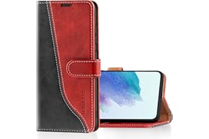 Mulbess Etui z klapką do Samsung Galaxy S21 FE, skórzane etui na telefon, składane etui z kieszeń na kartę, eleganckie czerwony