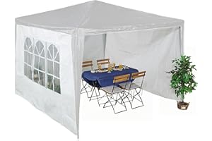 Relaxdays Tende per Gazebo Laterali, Set 3, Telo Impermeabile, Pareti in PE, Chiusura a Strappo, 2x3 m, Finestra, Bianco