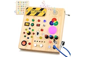 KONIJIWA Juguetes Niños 1 año Montessori Busy Board con 13 interruptores y 24 luces LED Juguete de Aprendizaje sensorial Juegos Niño 1 2 3 años Tablero de Actividades de Madera Regalo Niño Niña 1 año 2 años