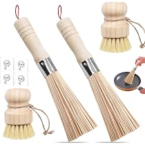 Set 3 Brosses Nettoyage Wok En Bambou Naturel | Long Manche | Pour Poêles Et Casseroles | Écologique Et Efficace | Nettoyage Graisse
