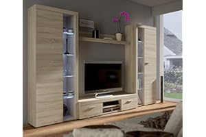 Kuechen-preisbombe TOP Wohnwand Rumba XL Anbauwand Wohnkombi Wohnzimmer Sonoma Eiche matt