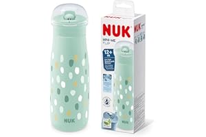 NUK Mini-Me Flip mit Strohhalm für Kleinkinder | ab 12 Monate | 450 ml | Kinderwasserflasche | auslaufsichere stabile Trinköffnung | bruchsicher | Minze/Pünktchen