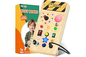 SUNACE Montessori Busy Board - Montessori Spielzeug ab 1 Jahr Holzspielzeug mit 8 Schalter 15 LED Motorikspielzeug Activity Board Schalter Spielzeug für Jungen Mädchen ab 1 2 3 Jahre (Standardausgabe)