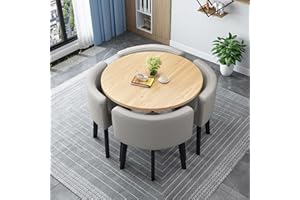 QTQHOME Round/Square Dining table Set with Chairs, Modern Conference Table and 4 Chairs Set, Reception Table and Chair Combination,Wooden Kitchen Table Set for 4 for Living Room Dining Room(80cm(31.5in), B)