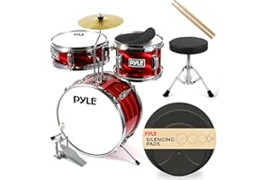 Pyle Kids Drum Kit, 3 Piece- Junior Drum Kit, Kids Drum Set- Age 5-7, With Wooden Shells, Bass & Foot Pedal, Snare, Tom, Cymbal Includes Adjustable Padded Seat & Pair of Lightweight Drumsticks