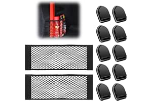 ELIPHONTOWNE 25 X 60cm Car Boot Organiser Storage Net - 2 Pcs Black Adhesive Van Storage Net & 10 Car Hooks, Elastic Car Storage Organiser, Cargo Net, Campervan Storage, Sundries Van Storage Solutions Sports 0604
