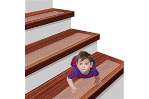YISUN 15 Pack Transparent Stair Carpet, 30" x 4" Anti Slip Stair Strip Tape Mat, Anti Slip Stair Treads Tape, Self Adhesive Non-Slip Stair Treads Prevents Slipping for Kids, Elders and Pets