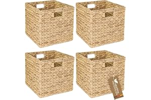 HMF Aufbewahrungskorb, Korb geflochten aus Wasserhyazinthe Seegras | 4er Set | passend für Kallax | 32 x 34,5 x 32 cm