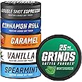 Grinds Coffee Pouches | 6 Can Sampler | Caramel, Espresso, Cinnamon Roll, Vanilla, Wintergreen, Spearmint | 1 Pouch eq. 1/4 Cup of Coffee