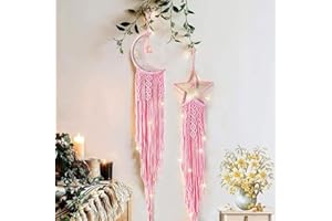 Tarklanda Star Moon Dream Catchers, Macrame Dream Catcher, Bohemian Dream Catcher, Handmade Traditional Crochet Wall Hanging Decor Home Decoration for Bedroom Decor Blessing Gift for Women, Girl Pink