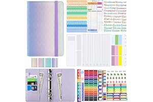 POERPIG A6 Ringbuch, Budget Planner - Budget Binder, Budgetplaner Geld Organizer Sparbuch mit Klar Plastik Binderumschlägen, Budgetblätter, Etikettenaufklebern, Herrscher, Cash Stuffing (Blau Grün Lila)