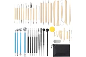 DUBUOZA 43pcs Outil de Poterie Sculpture Argile Burin Modelage,Kit d'outils Poterie avec Sac de Rangement,Convient aux Céramistes, Menuisiers et Débutants