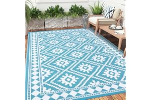 ‎ENYHOM Enyhom Groß Außenteppich 180 x 270 cm, Robuster Flachgewebe Kunststoff Picknickdecke, Wendbarer UV-beständige Campingmatte, Wasserdicht Farbecht Balkonteppich für Outdoor RV Camping, Türkis