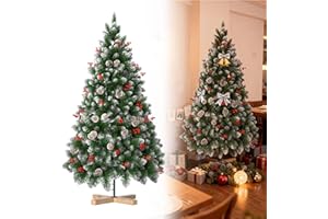 LARS360 Sztuczna choinka, choinka bożonarodzeniowa z bałwankiem i szyszkami jodły, biała choinka, 150 cm choinka