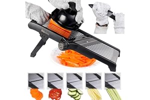 Adjustable Mandoline Food Slicer by Harcas. 3 in 1 Mandolin Slicer Julienne Cutter. Best for Slicing Food, Fruit and Vegetables. Professional Grade Slicer. with Cut Proof Gloves and Cleaning Brush